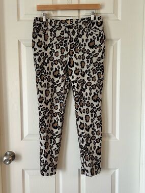 Chico's So Slimming Leopard Print Slim Pants Black Tan Size 1 M 8-10